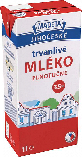 Madeta Jihočeské plnotučné trvanlivé mléko 3,5% 1l