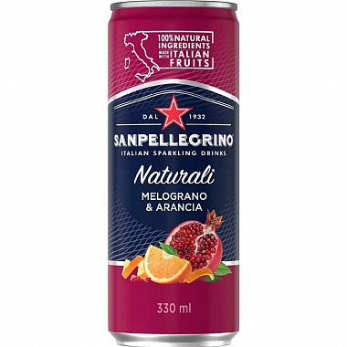 Sanpellegrino Limonata (melograno arancia), plech, 0,33l